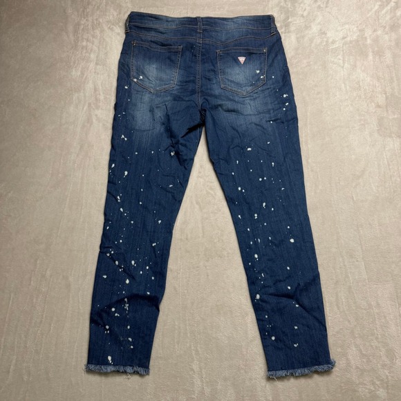 GUESS Women's Blue Denim Jeans Paint Splatter Distressed Frayed Hem Size 28 - Picture 4 of 10